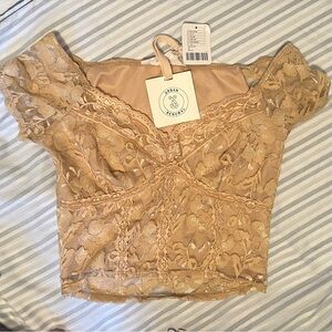 Gold Lace Floral Blouse XS